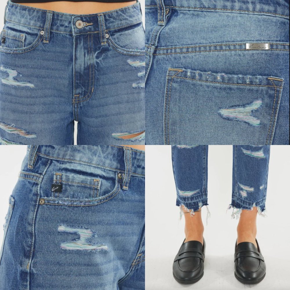 KanCan Jeans High Rise Boyfriend Distressed Cropped Medium Wash SZ 13/30 - Picture 6 of 16